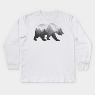 Dramabite Bear Double Exposure Surreal Wildlife Animal Kids Long Sleeve T-Shirt